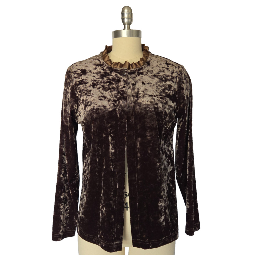 Vintage 90s Crushed Velvet Top Size S M Brown Ribbon Goth Grunge Whimsygoth